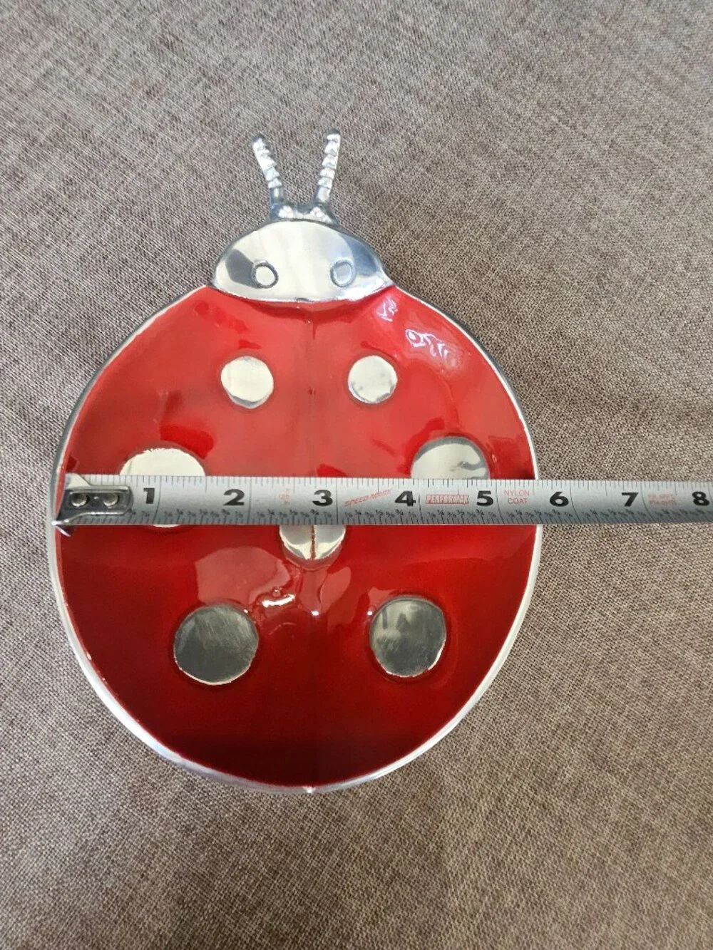 Mariposa Handcrafted Ladybug Candy Dish Beveled Aluminum And Red Enamel Bowl